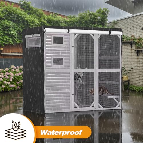Catio Cover, 79" L x 37" W x 70" H Waterproof Cover for Outdoor Cat Enclosure, 420D Cat Cage Cover for Aivituvin Cats Catios, Black (Catio Not Included) - size: 79"L x 37"W x 70"H for Aivituvin