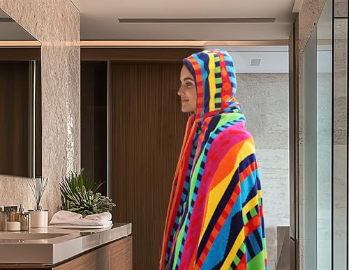 COTTON CRAFT Hooded Beach Towel for Adults – Oversized 39 x 68 Towel with Hood - 100% Cotton Velour Terry Jacquard Pool Bath Wrap - 450 GSM Soft Absorbent Quick Dry – Cozumel Red Blue Yellow - color: Cozumel - Red Blue Yellow, size: 1 Pack - 39x68 Hooded