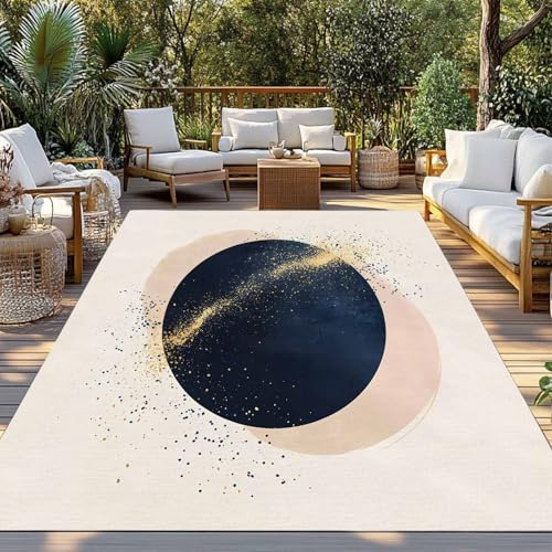 Outdoor Rug 6x9ft, Abstract Navy Blue Geometric Pattern Indoor Area Rug for Patio Backyard Deck Large Floor Mat, Modern Boho Nordic Style Non-Slip Outside Carpet Balcony Porch Camping Rugs Picnic Mat - size: 6' x 9' (Rectangular)