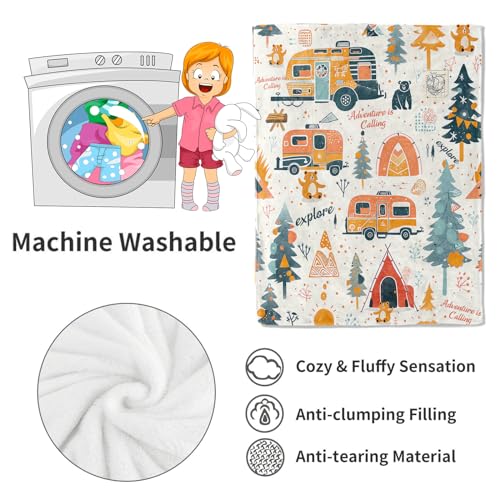 Adventure Camping Blanket Outdoor Camper Picnic Throw Blankets Gifts for Girls Adults Lightweight Soft Fleece Cozy for Sofa Couch Bed Room Travel Birthday Party Decor 60x80in - color: Camping, size: 60x80in