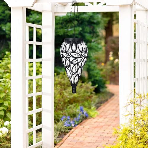 SUNNYPARK Outdoor Plastic Solar Hanging Lantern, 15 Multi Color LEDs Twinkle Effect Tear-Shaped Hanging Lantern Decor Garden Decorative Solar Lights for Backyard, Patio and Lawn - style: Multi-color