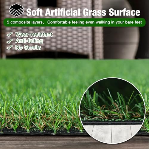 XLX TURF 2FT X 6FT Artificial Turf Runner Rug Indoor Outdoor - Realistic Narrow Fake Grass Carpet Patio Balcony Floor Covering - Pets Friendly & Drainage Dog Grass Pad - size: 2' x 6' (Runner)
