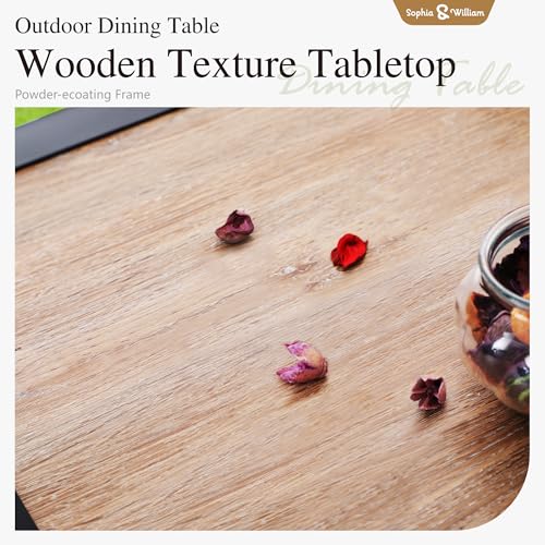 Sophia & William 5 Piece Outdoor Patio Dining Set Metal Table and Chairs Set with 37" Wood-Like Table Top and 1.57" Umbrella Hole - color: Geometry, size: 37" - Wood-like
