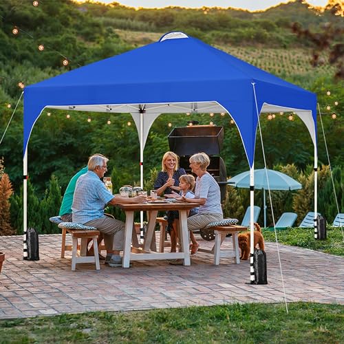Yaheetech 10x10 Pop Up Canopy Tent with Vent, Easy Set Up Tent, Instant Sun Shelter Canopy with Wheeled Bag, 4 Sandbags, 12 Stakes & 4 Ropes, for Parties, Beach, Outdoor, Blue - color: Blue, size: 10x10