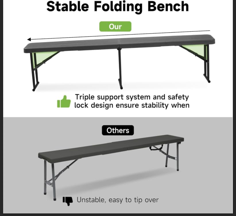Real Relax 6' Picnic Table with 2 Benches, 3 Piece Black Wood Grain Portable HDPE Folding Camping Table and Benches for Courtyard, Garden, Outdoor Leisure, Party - color: Black