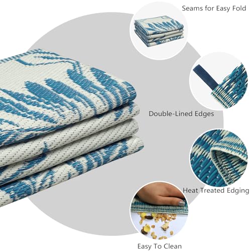 famibay Outdoor Rug Waterproof 5x8 Plastic Straw Rug Reversible Patio Rug Outside Camping Rug Patio Mat Lightweight Foldable Outdoor Carpet for Patio Balcony Deck Camping - color: Blue, size: 5' x 8'