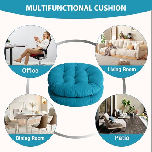Tiita Outdoor Cushions Square Floor Pillow Thicken Tufted Seat Pad Large Floor Cushion for Yoga Meditation Living Room - color: Round|blue, size: 2 Count (Pack of 1)