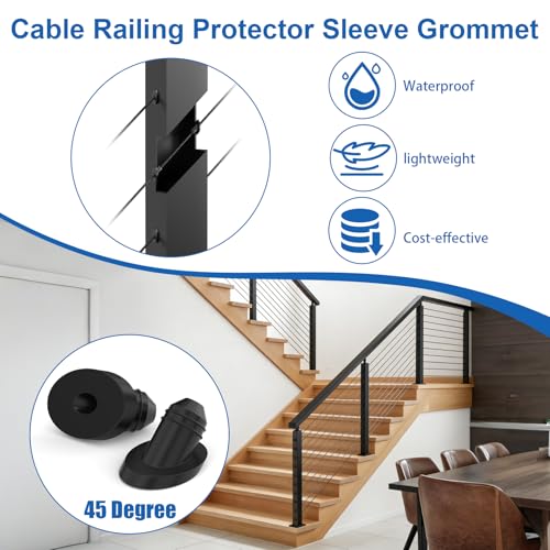 100 Pack 45 Degree Cable Railing Rubber Grommets, Black Angle Beveled Protector Sleeve for 1/8" 5/32" 3/16" Cables for Metal Cable Railing Posts, Cable Railing Protector Sleeve Grommet, MY27 - size: Stair (45°)