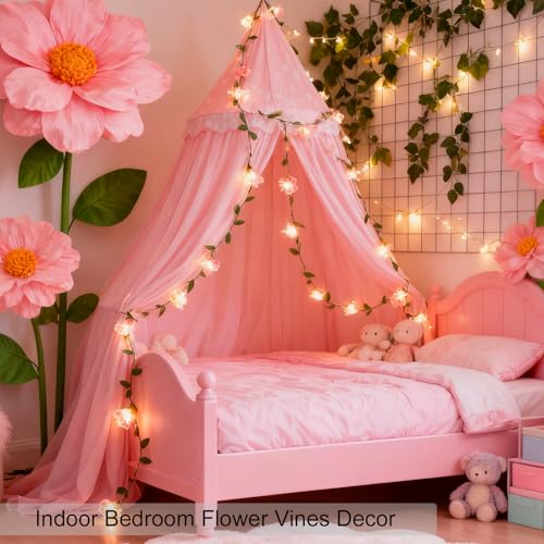 Fairy Flower Leaf String Lights, USB Plug in 16.5ft 50 LED Decorative Pink Cherry Blossom Vine for Girl's Bed Room Window Wall Wedding Birthday Party Christmas Hanging Indoor Decorations - color: Pink Flower Vines