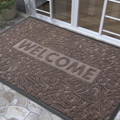 Yimobra Large Welcome Mat 60x36, Waterproof Non-Slip Outdoor Mats for Front Door Outside Entrance, Low-Profile Entryway Mat Indoor for Garage Patio, Brown - color: Brown, size: 60x36 Inch