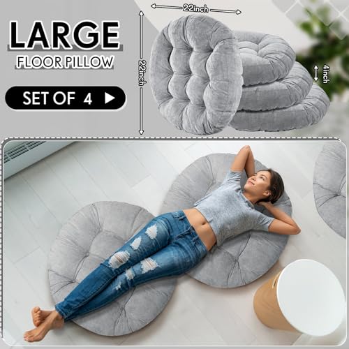 Jerify Floor Pillow Cushions Large Round Square Large Meditation Floor Pillow for Classroom Adult Meditation Picnic Party Seating Learning Daycare School(Round,Light Grey,4 Pcs) - color: Light Gray, size: Round