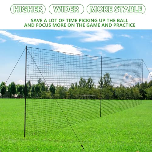 Backstop Net System for Backyard – Heavy Duty Sports Barrier Net with Steel Posts, Movable/Socketed Ball Stop Net for Soccer, Baseball, Training - size: 30FT Wide, style: Socketed-4 Inch Net