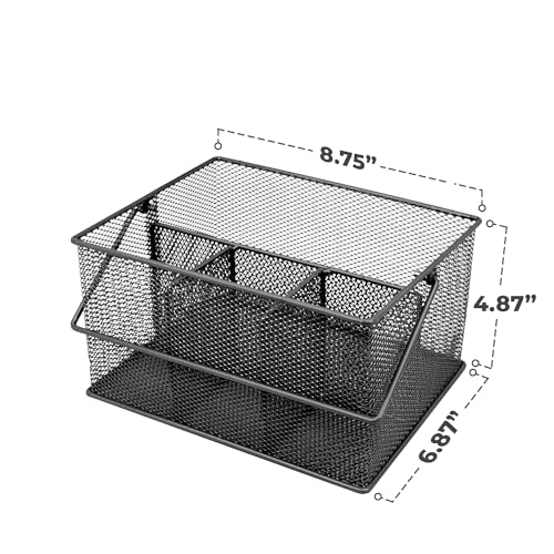 Sorbus® Utensil Caddy — Silverware, Napkin Holder, and Condiment Organizer — Multi-Purpose Steel Mesh Caddy—Ideal for Kitchen, Dining, Entertaining, Tailgating, Picnics, and much more (Black) - color: Black