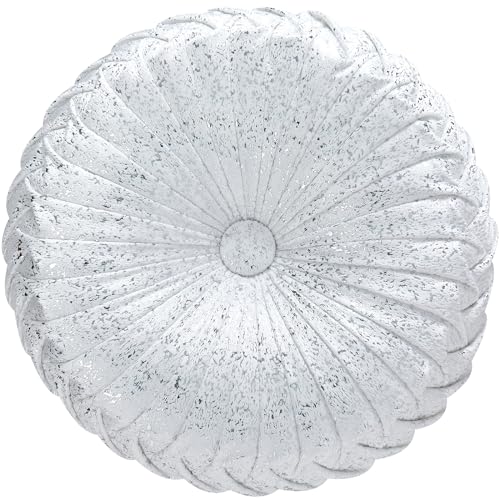 EUCIOR Round Throw Pillows,White and Silver Throw Pillows,White Decorative Pillow,Pumpkin Pleated Handmade Round Velvet Decorative Pillow for Sofa Bedroom Livingroom - color: Velvet-silver-whte