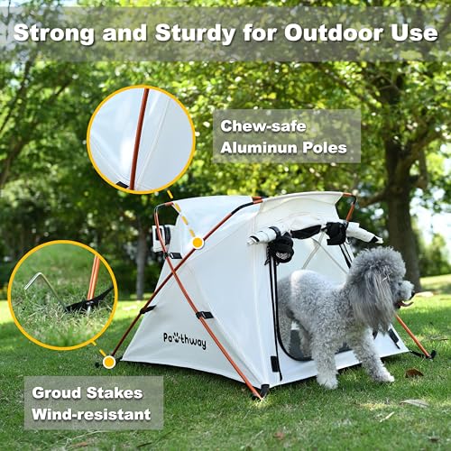 Dog Tent Cat Tent with Aluminum Poles and Camping Mat, Outdoor Waterproof Pet Tent with Zippered Mesh Door, Dog House, Cat House, Pet Playpen, Portable and Collapsible (White, Small) - color: White