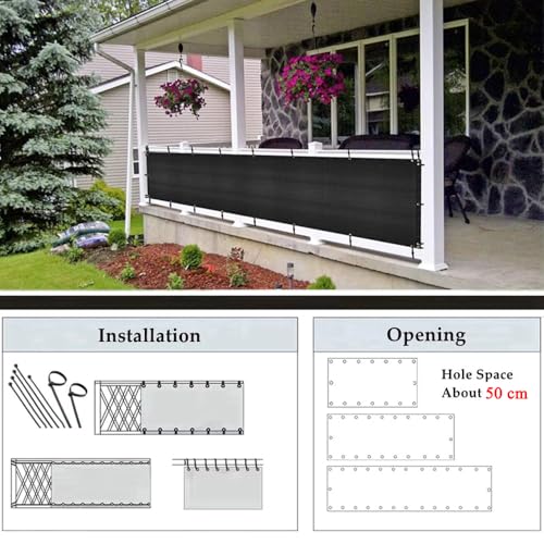 Balcony Privacy Screen Fence Cover 3'x16', HDPE Shade Mesh Fabric with Cable Ties, 90% Visibility Block, UV & Wind Protection for Patio, Deck, Porch, Pool, Backyard, Apartments Railing - color: Black, size: 3×16 FT