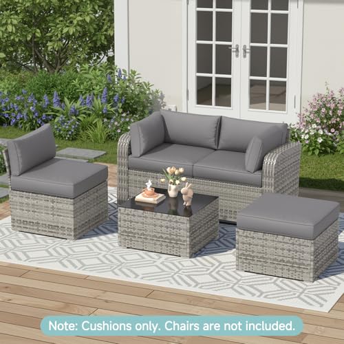 HOMREST Outdoor Couch Cushions 9-Piece Set – Water Repellent Patio Furniture Replacement Cushions for 4-Seat Rattan Wicker Sectional Conversation Set – Includes Seat & Back Cushions,Gray - color: Grey, size: 4 Seat