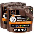 Xpose Safety Super Heavy-Duty 8' x 10' Brown Poly Tarp (2-Pack) - 16 Mil Waterproof & UV Resistant, Rip-Proof with Reinforced Edges & Grommets - color: Brown, size: 8' x 10' (2-Pack)