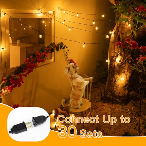 Ollny 25FT Outdoor String Lights, Waterproof Connectable Shatterproof Outside Light with 13 Edison + 1 Spare LED Bulbs Plug in, Patio Lights for Indoor Balcony Porch Camping Deck - color: Black Wire, size: 25FT-Warm White