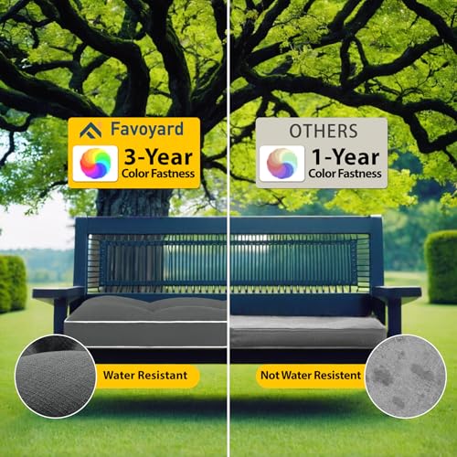 Favoyard Indoor/Outdoor Bench Cushion 42 x 16 Inch Waterproof & 3-Year Fade-Resistant Patio Furniture Cushions for Garden Porch Swing Chair Tufted Pad for Sofa Couch Seat with Ties, Dark Grey - color: Dark Grey, size: 42 x 16 In
