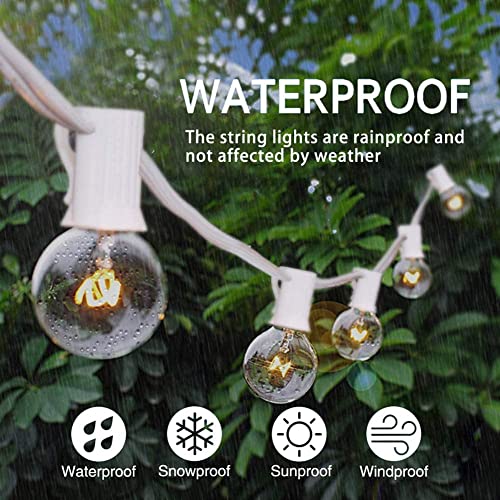 Abeja 50Ft Outdoor Patio String Lights with 53 Clear Globe G40 Bulbs,UL Listed for Patio Porch Backyard Deck Bistro Gazebos Pergolas Balcony Wedding Gathering Parties Decor, White - color: 50Ft Amber White-White, size: 50FT