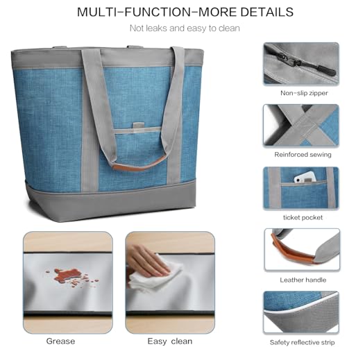 Insulated Cooler Bag Reusable Grocery Tote Bags Transport Large Lunch Box for Women - color: Sky Blue