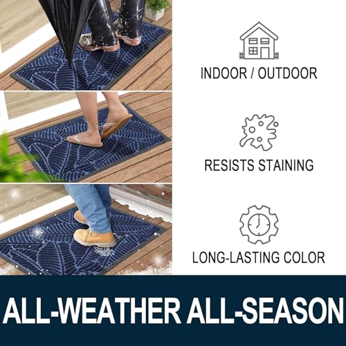 Colorxy Waterproof Doormat, Sturdy Natural Rubber Front Indoor Mat, Non Slip Low Profile Indoor Outdoor Door Mats, Stain and Fade Resistant Floor Mat, Easy Clean Patio Entrance Mat, 47x32, Navy - color: Navy, size: 47" X 32"