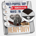 (2 Pack) 10x12 Heavy Duty Tarp, 10 Mil Thick, Waterproof, Tear & Fade Resistant, High Durability, UV Treated, Grommets Every 18 Inches. (Silver/Brown - Reversible) (10' x 12 Feet - 2 Pack) - size: 10x12 - 2 Pack