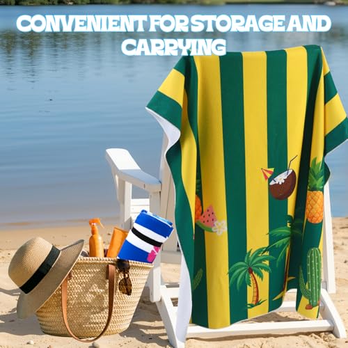 Beach Towels Set 2 Pack Oversized Microfiber Sand Free Quick Dry Towel Dolphin Starfish Coconut Tree Pineapple Print Large Lightweight Travel Pool Swim Yoga Camping Bath Blanket for Adults - color: Blue White, Yellow Green