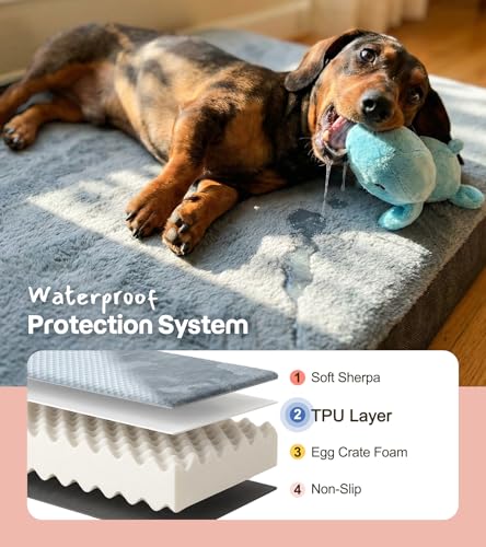Dog Bed for Crate, Extra Large Cooling Mat for Dogs, Waterproof Dog Bed with Dual Surface Removable Washable Covers, 41 x 27 Inch Pet Bed with Egg Crate Foam - size: 41"l X 27"w X 3"th