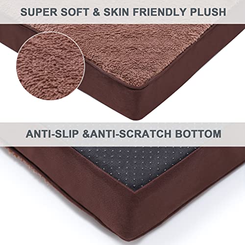 Waterproof Dog Bed Medium Size Dog Orthopedic Dog Beds for Crate with Removable Washable Cover Egg-Crate Foam Pet Pad Mat with Anti-Slip Bottom, 35x22 Inch, Brown - color: Brown, size: 35"L x 22"W x 3"H