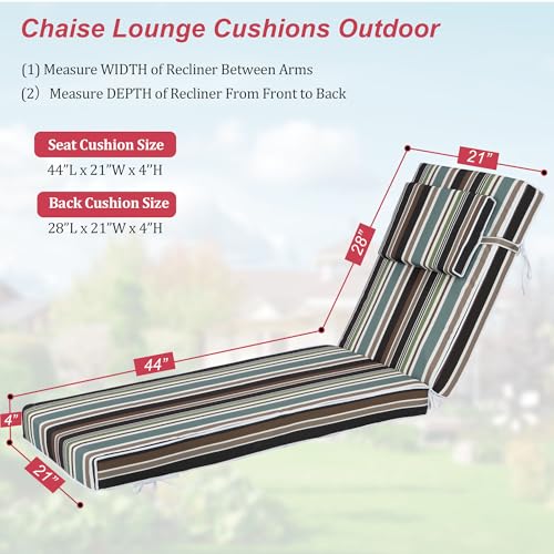Chaise Lounge Cushions Outdoor 72x21x4 Inch, Patio Lounger Chair Cushion with Removable Cover, Fade Resistant Replacement Pad for Outdoor Furniture (Coffee and Green Stripes, 72x21x4 inch) - color: Coffee and Green Stripes
