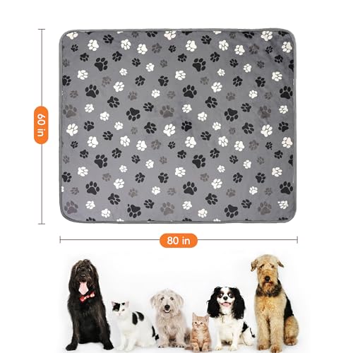 Waterproof Dog Blankets Pet Blanket 60"x80", Soft Fluffy Sofa Car Bed Protector, Reversible Sherpa Fleece Dog Blanket for Large Dogs (Dark Grey-Paws) - color: Dark Grey-paws, size: 60"x80"