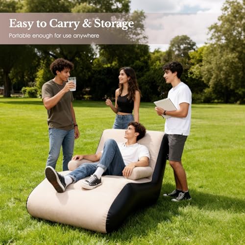 Inflatable Deck Chair with Air Pump, Foldable Lounge Chair for Bedroom and Living Room, Indoor Sofa Lounge with Handrails(Brown) - color: Brown