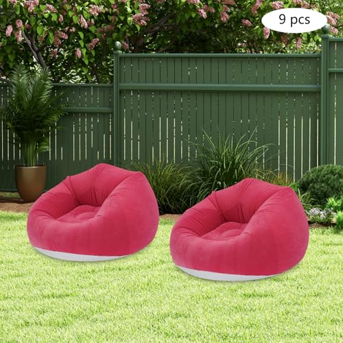 9 Pcs Inflatable Bean Bag Chairs for Adults with Foot Pumps, Portable Blow Up Couch for Adults, 264 lbs Capacity Foldable Lazy Sofa for Camping Movie Night Outdoor - 39.4''Lx23.6''H (Red) - color: Red