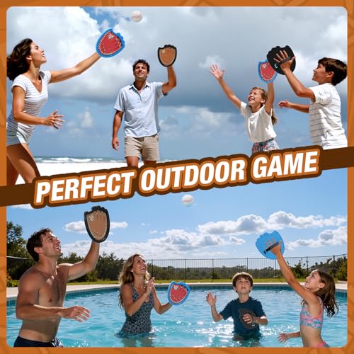 HYES Toss and Catch Ball Game, Outdoor Toys for Kids, Beach Pool Yard Games for Teens & Family, Toddler Baseball Glove Birthday Gifts for 3 4 5 6 7 8+ Year Old Boys & Girls (4 Paddles & 6 Balls) - style: 4 pack