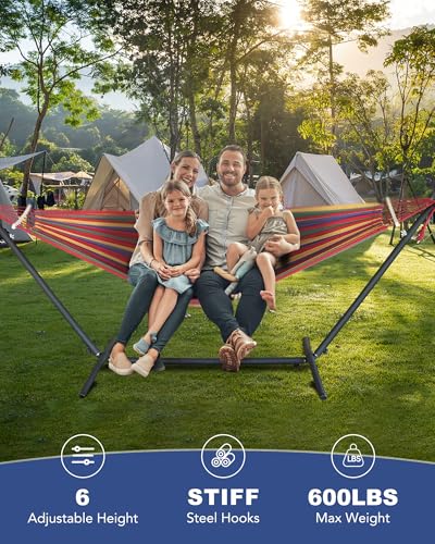 EveryFun Double Hammock with Heavy-Duty Steel Stand,Portable,Easy Assembly,600lbs Weight Capacity,Suit for Indoor,Yard,Camping,or Outdoor-Wide Red - color: Dc-wide Red