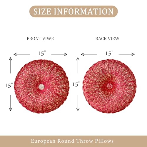 EUCIOR Round Throw Pillows,Pumpkin Pleated Handmade Throw Pillows,Red Throw Pillow Decorative Pillows for Home Decor Bedroom Living Room Couch Bed Sofa (Red) - color: Golden-red