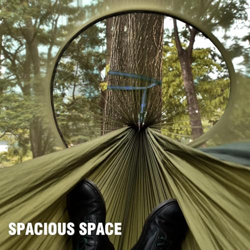 Camping Hammock with Mosquito Net, Lightweight Portable Double & Single Hammock Tent with 2 Tree Straps, Parachute Nylon Hammock for Outdoor Backpacking Beach Backyard Patio Hiking, Arm Green