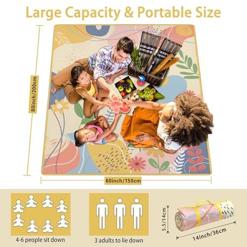 Supfitness Extra Large Picnic Blankets Waterproof Foldable (60 "x 80") Beach Blanket Waterproof Sandproof,3-Layer Thicking Mat Outdoor Packable Camping Blanket - color: Beige, size: 60x80in