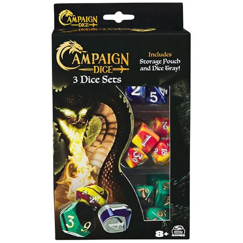 Spin Master Games, Campaign Dice, 3 Sets of Polyhedron Dice for RPG & Board Games, Storage Pouch & Silicone Tray, DND Dungeons and Dragons, MTG Magic The Gathering, for Ages 8 & Up - color: Campaign Dice Set