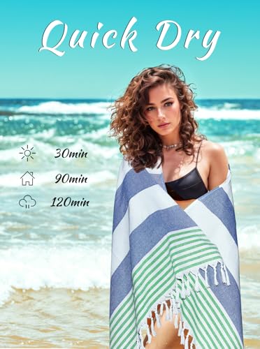 cabanana Turkish Beach Towel Oversized - 40"x70" Quick Dry Sand Free Thin Beach Towels for Adults,Extra Large Cotton Lightweigh Travel Towel for Beach Accessories (Blue Turquoise) - color: Z Blue Turquoise