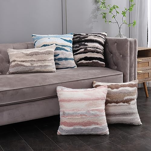 Fluffy Couch Throw Pillow Covers 18x18 Neutral Faux Fur Boucle Plush Fuzzy Decorative Accent Cushion Cases Home Decor Winter Decorations for Livingroom Bed Sofa,Set of 2 Grey Gray - color: Grey, size: 18" x 18" (Pack of 2)