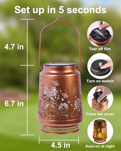Sunflower Gifts for Women Sunflower Solar Lantern Birthday Gifts Mothers Day Gifts for Mom Grandma Sister Friend Garden Decor Metal Solar Hanging Lights Outside Decor for Yard Patio Porch Landscape - style: Sunflower with Butterfly