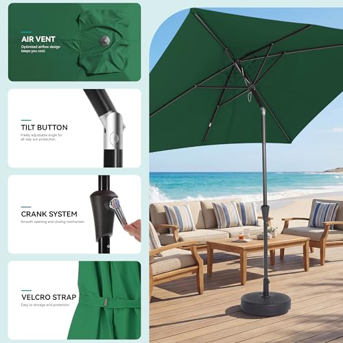HASLE OUTFITTERS Rectangular Patio Umbrella, 6.5 x 10 ft Rectangle Table Umbrellas w/Heavy Duty Ribs, Effortless Crank and Push Button Tilt, Wind Resistant Sun Umbrella for Outdoor Patio, Dark Green - color: Dark Green