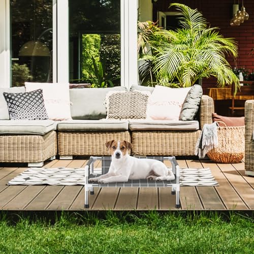 Elevated Dog Bed with 3-Sided Fence - Raised Pet Bed with Non-Slip Feet, Durable Elevated Couch for Small Dogs, Indoor/Outdoor Use with Easy-Clean Fabric - size: S