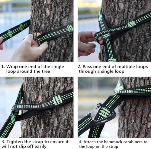 Hammock Straps, Hammock Tree Straps Lightweight Set of Two 10FT Long 32 Adjustable Loops Total with 2 Carabiners Holds up to 1000 Lbs Each Strap