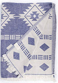 Bersuse 100% Cotton Belize XL Throw Blanket Turkish Towel Beach Blanket - Beach Camping Essentials - 75x90 Inches, Dark Blue - color: Dark Blue2