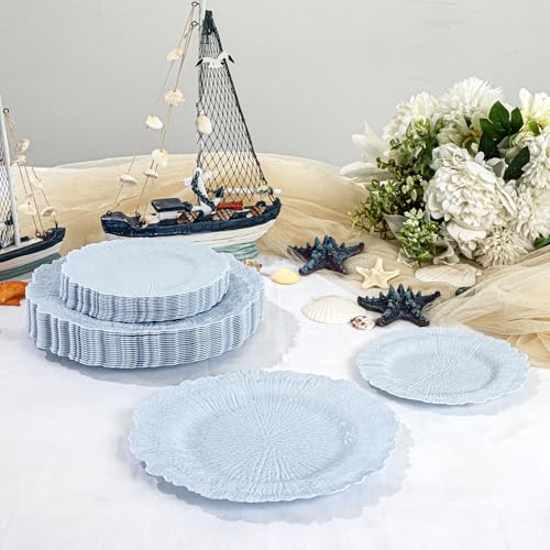 DaYammi 60Pcs Blue Plastic Plates - Light Blue Pates Disposable & Reusable - Heavy Duty Plastic Plates for Party Including 30 Dinner Plate,30 Dessert Plate for Weddings, Birthdays, Dinner Parties - color: Light Blue