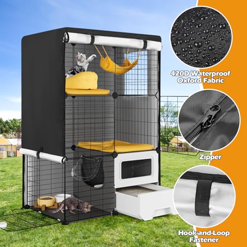 Catio Cover, 30" L x 20" W x 42" H Waterproof Cover for Outdoor Cat Enclosure, 420D Cat Cage Cover for Oneluck Cats Cages, Black (Catio Not Included) - size: 30.0"L x 20.0"W x 42.0"H